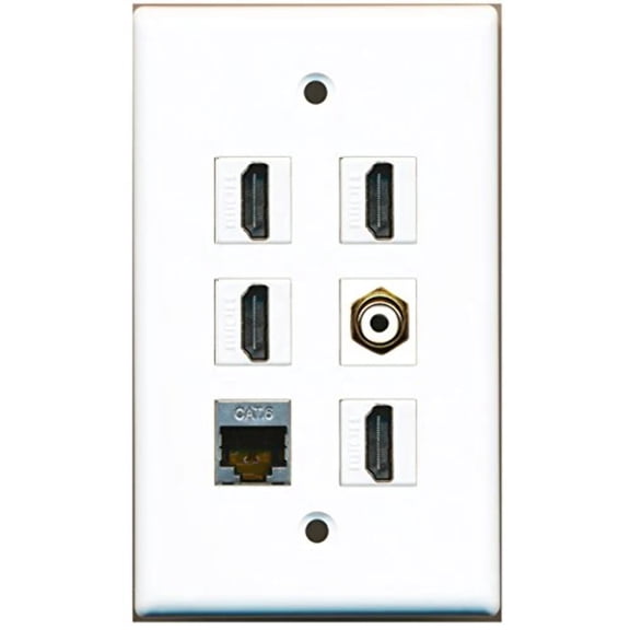 RiteAV - 4 HDMI 1 Port RCA White 1 Port Shielded Cat6 Ethernet Wall Plate