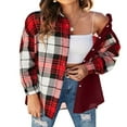 thumbnail image 3 of Women Plaid Jacket Long Sleeve Turn-down Collar Button Closure Tops Outwear, 3 of 6
