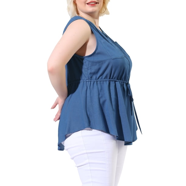 Agnes Orinda Plus Size Denim Vest For Women Sleeveless Lapel Classics Chambray Jackets Vest
