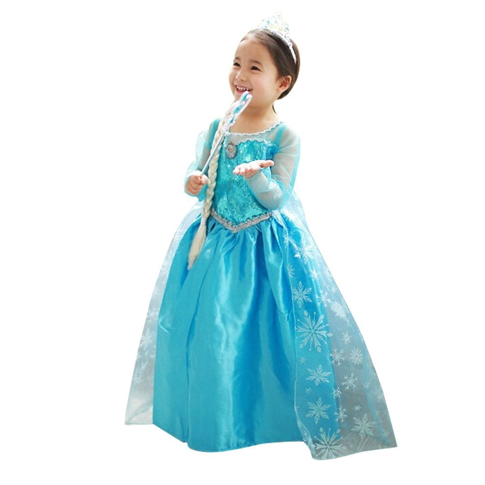 Elsa Girls Fancy Dress Baby Princess Frozen Birthday Party Gown +Gift FREE  Crown