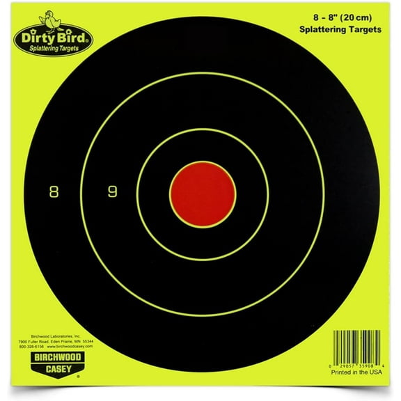 Birchwood Casey Dirty Bird Bull's-Eye Yellow Splattering Targets Practice Shooting for Indoor and Outdoor Use, 8" - 8 TARGETS