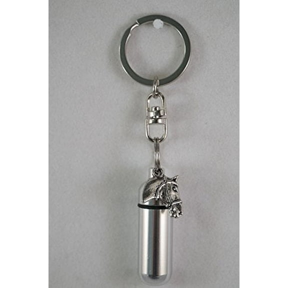Silver Cremation Urn Keepsake - Horse Head - on Swivel Stainless Steel Keychain