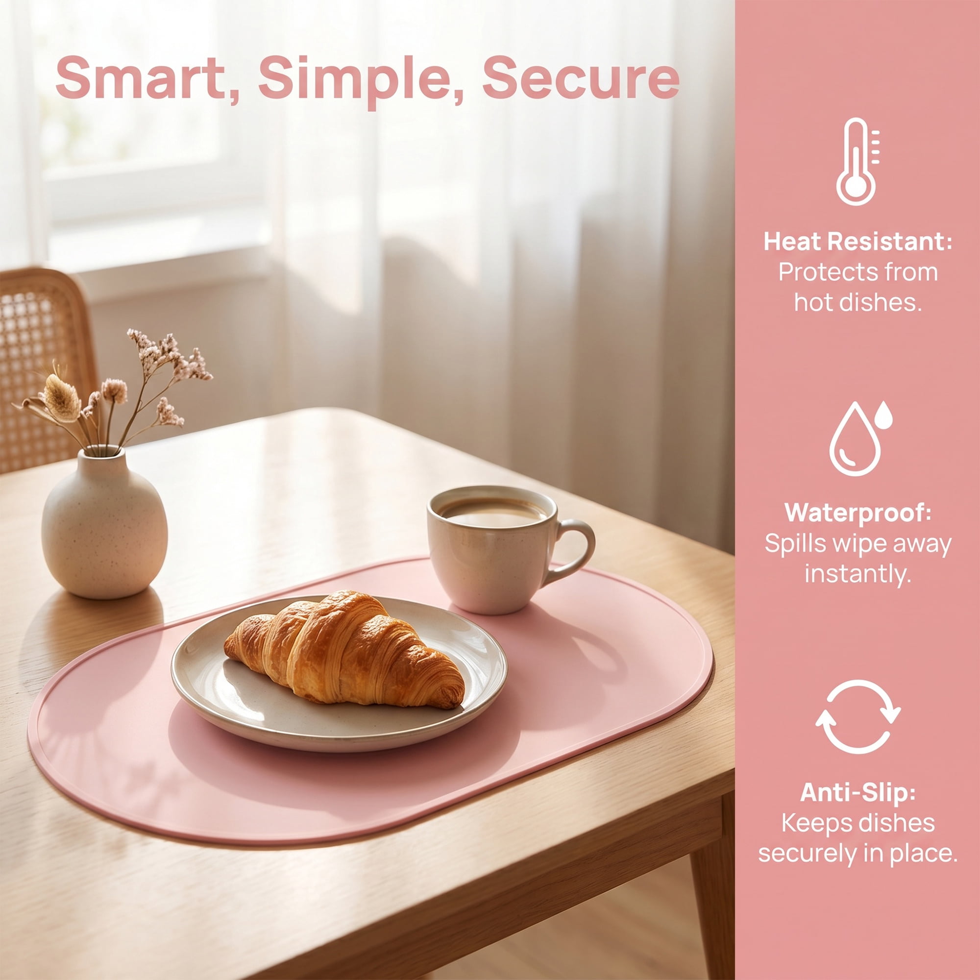 Unique Bargains 6 Pack Silicone Placemats for Kitchen Dining Table Decor Pink 21"x11"