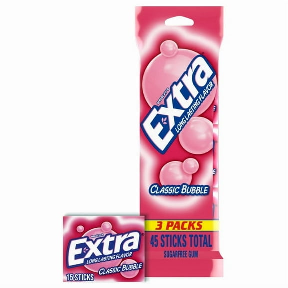 Extra Classic Bubble Sugar Free Chewing Gum - 15 Ct (3 pack)