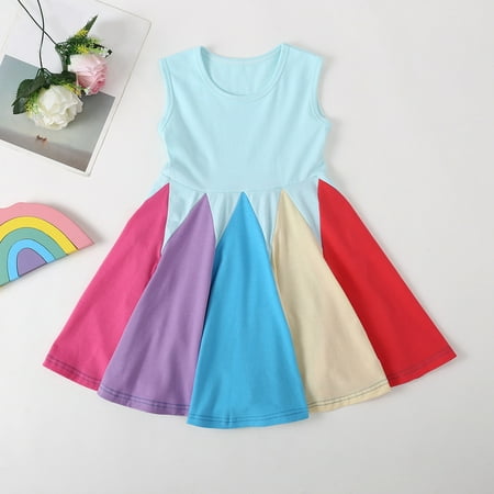 

PEASKJP Shirt Dresses for Girls Girls Chidlren Sleeveless Round Neckline Boho Ruffled Flowy Sundress Clothing Strappy Swing Halter Dress for Girls Blue 4-5 Years