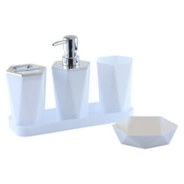 Uhuya 5 Piece Bathroom Accessory Set with Soap Dispenser Pump, Toothbrush Holder, Tumbler and Soap Dish Bathroom Tray Shower Set Box Bathroom Bottle Set White