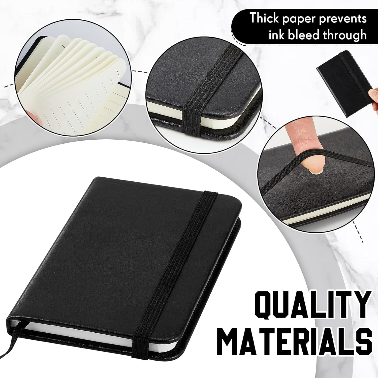 10 Pcs Hardcover Leather Pocket Notebook 4 x 2.5 Inch Small Notebook 50 Sheets Hardcover Mini Notepad Tiny Lined Journal Notebook for Office Home School Writing Supplies (Black)