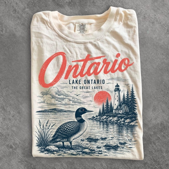 Lake Ontario Graphic T-shirt Lake Ontario Shirt Great Lakes Apparel Loon Bird Design Tee Vintage Travel Tee