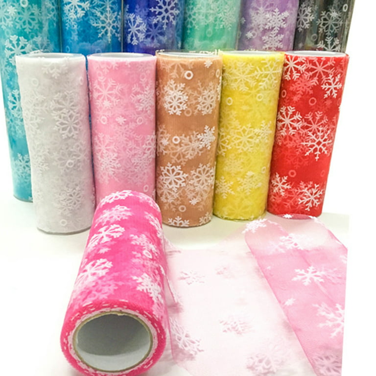 Homemaxs Ribbon Christmas Xmas Party Tulle Decorative Holiday Mesh Glitter Gift Wrapping Snowflake Winter Roll Fabric Tutu, Size: 1