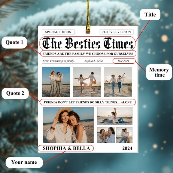Personalized Friends Besties Christmas Photo Ornament, 4 inches
