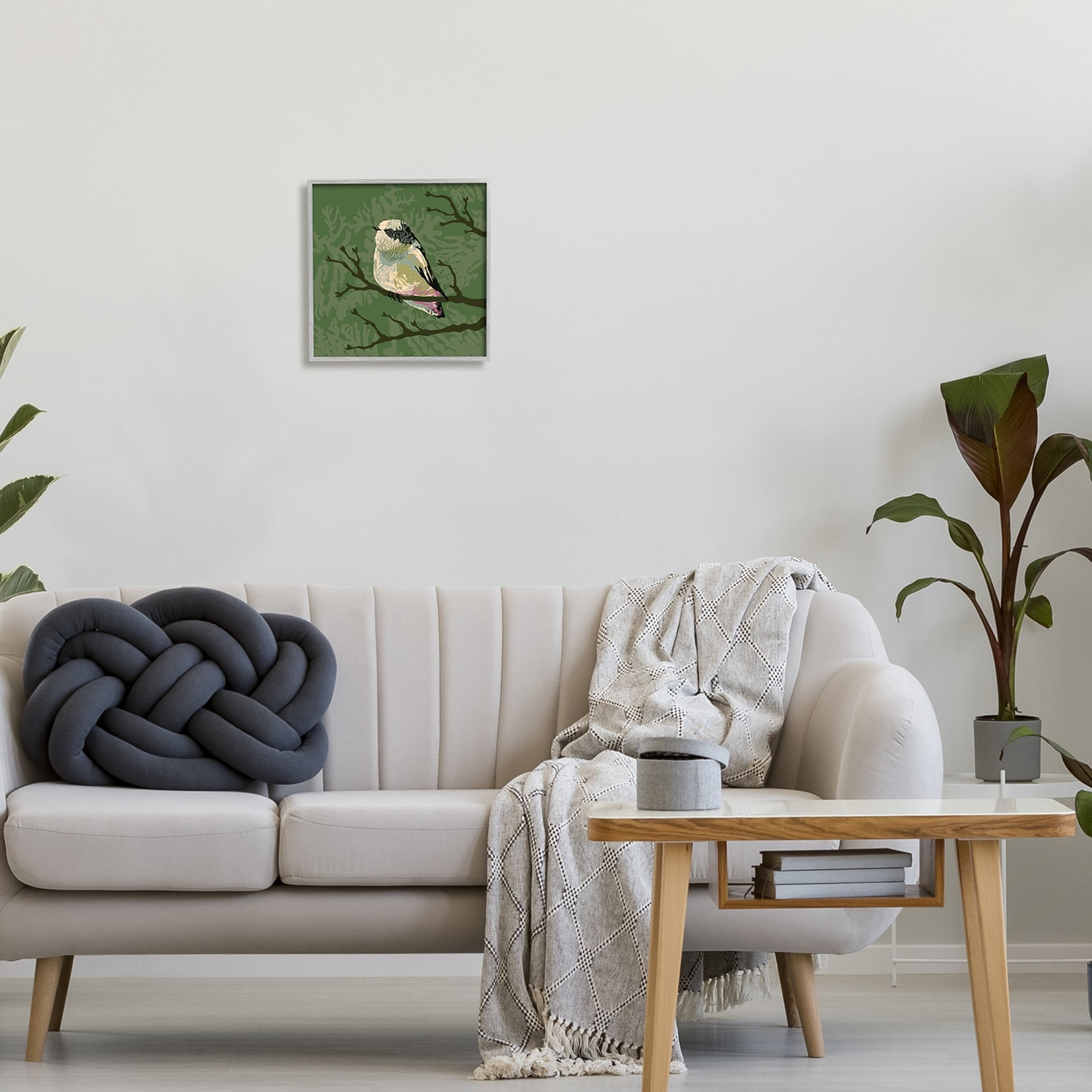 Stupell Industries Bird Perched on Tree Branch Wildlife Animal Portrait Graphic Art Gray Framed Art Print Wall Art, Design by Verbrugge Watercolor