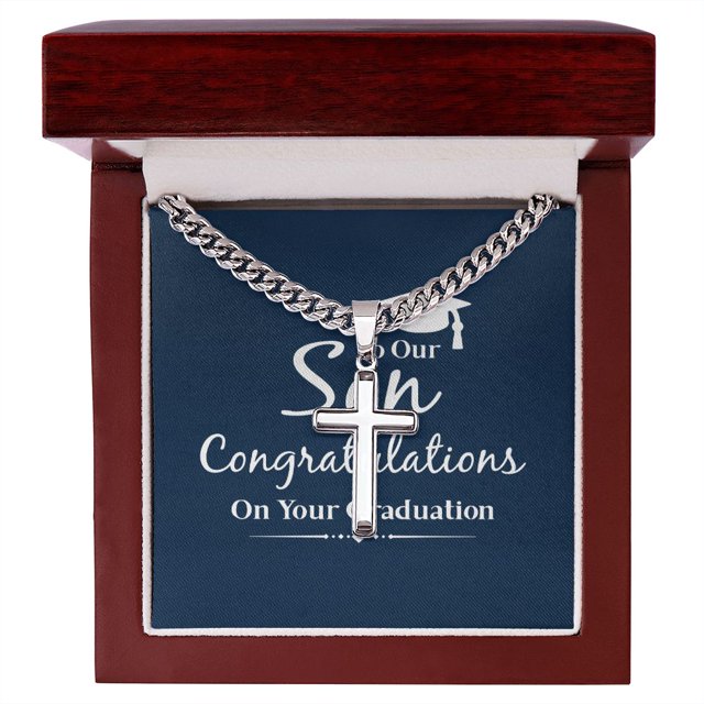 À Notre Fils Félicitations sur Your Graduation Artisan Croix Cubain Lien de Chaîne