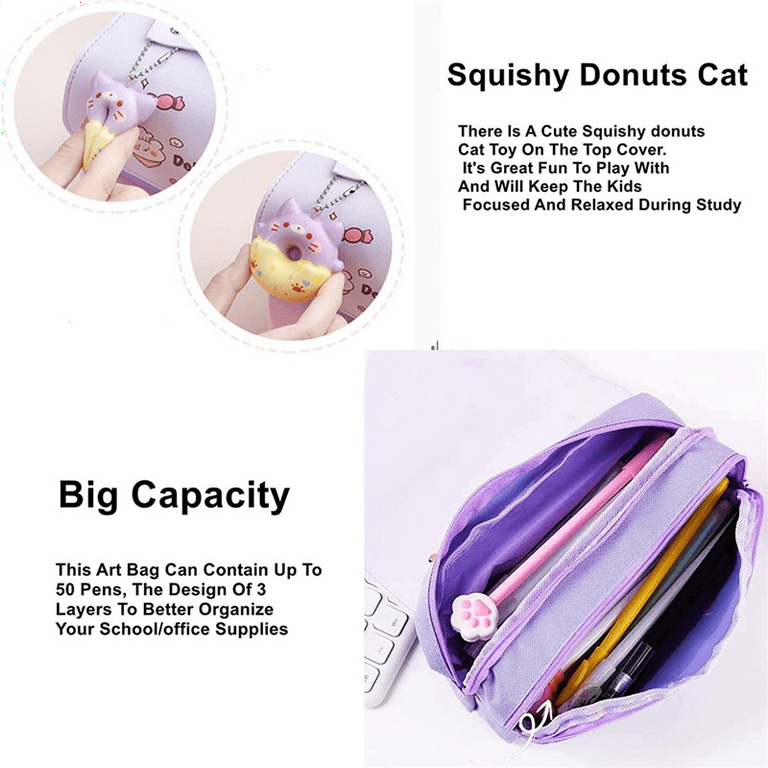 Cute Cat Decompression Pencil Case Large-capacity Three-layer