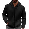 thumbnail image 2 of PNTUTB Men's Solid Color Waffle Pattern Hooded Cardigan Loose Casual Sports Zipper Sweatshirt Jacket, 2 of 6