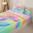 thumbnail image 3 of Homewish Cartoon Unicorn Kids Zipper Full Size Comforter Sets with Fitted Sheet and 2 Pillowcases,Rainbow Gradient Letter C Monogrammed Zipper Bedding Set For Girls Kids,Pink Reversible,4-Piece, 3 of 7