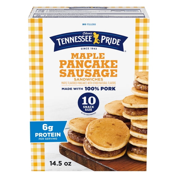Odom’s Tennessee Pride Maple Pancake Sausage Sandwiches, Frozen Breakfast Food, 10 Count