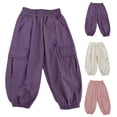 thumbnail image 2 of Girls Capr𝐢s Kids Cargo Wide Leg Jogger Pants Baggy Drawstring Summer Active Casual Lightweight Cropped Sweatpants Pockets, 2 of 5