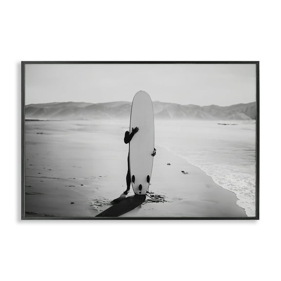 Stupell Industries Hiding with Surfboard Sports Photography Black Framed Art Print Wall Art, 18 x 12