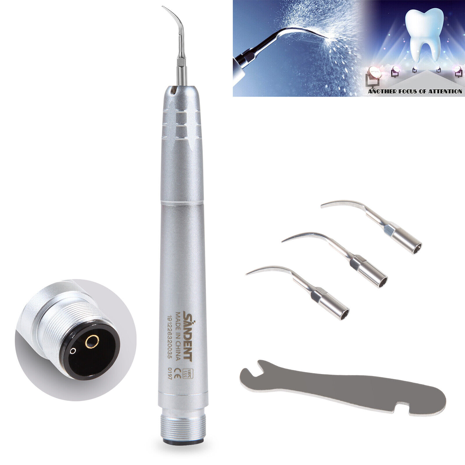 NSK Style Dental Ultrasonic Air Perio Scaler Handpiece Hygienist 2-Hole + 3 Tips