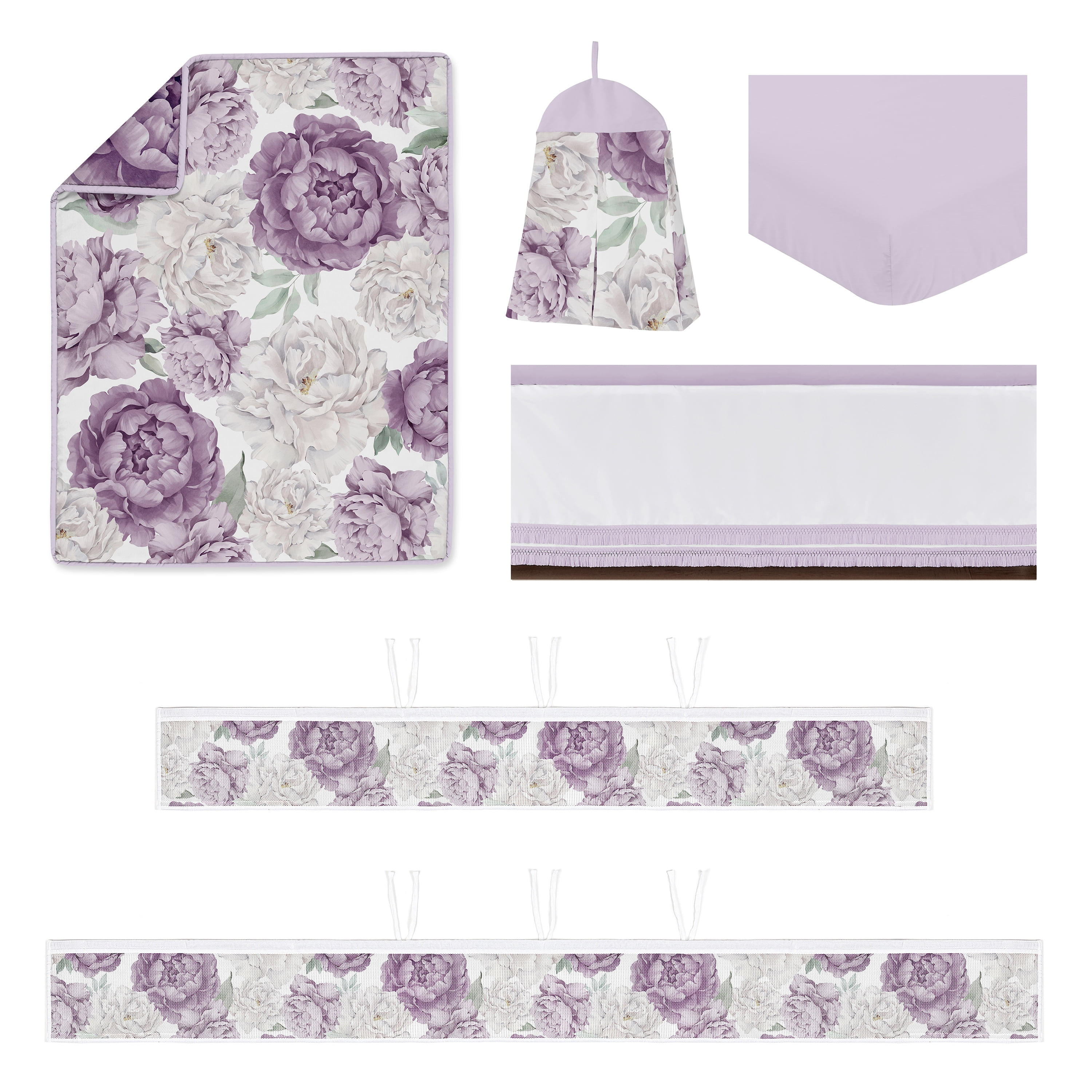 Sweet Jojo Designs Peony Floral Garden Girl Crib Bedding + BreathableBaby Breathable Mesh Liner