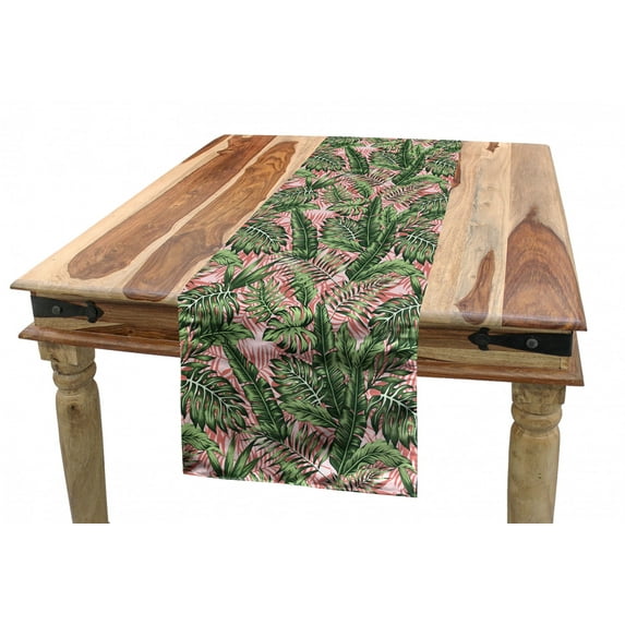 Tropical Table Runner, Exotic Hawaii Jungle Themed Interpretation of Multitude Palm Leaves, Dining Room Kitchen Rectangular Runner, 3 Sizes, by Ambesonne