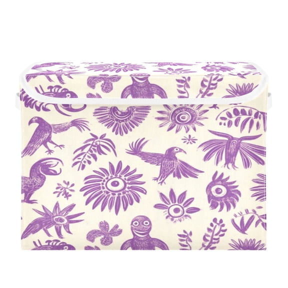 Storage Box With Lid 16.5x12.6x11.8In Foldable Stacked Household Storage Box Purple Pattern