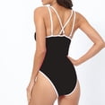 thumbnail image 5 of Women's One Piece Swimsuit Fashion V Neck Criss-Cross Back Bathing Suit Low Back Beach Vacation Swimwear (L, Black), 5 of 5