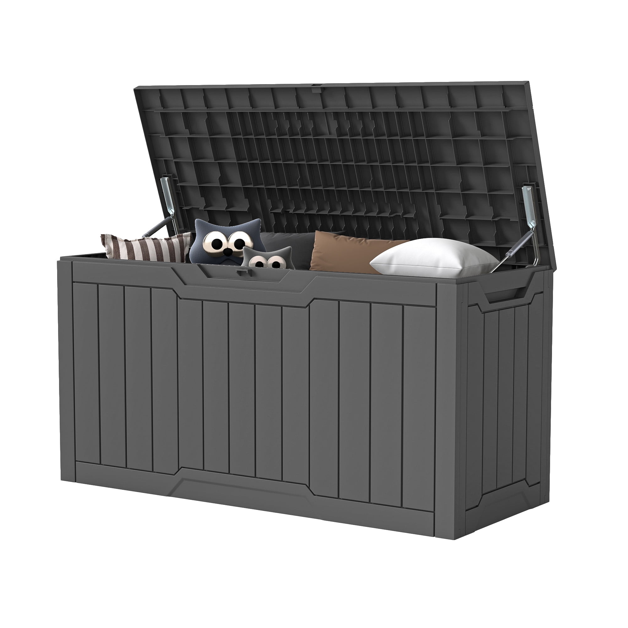 Uforic 100 Gallon Deck Box, Lockable Resin Outdoor Storage Box, Waterproof Outdoor Container for Patio Garden, Dark Brown