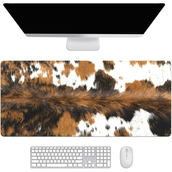 Brown Western Cowhide Print Desk Mat, Desk Accessory, Cute Workspace, Trendy Workspace, Trendy, 35.4x15.7in Large Gaming Mouse Pad, Cute Desk Topper, Pretty Desk Pad
