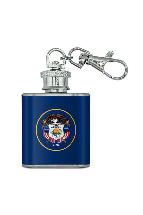 Utah State Flag Stainless Steel 1oz Mini Flask Key Chain