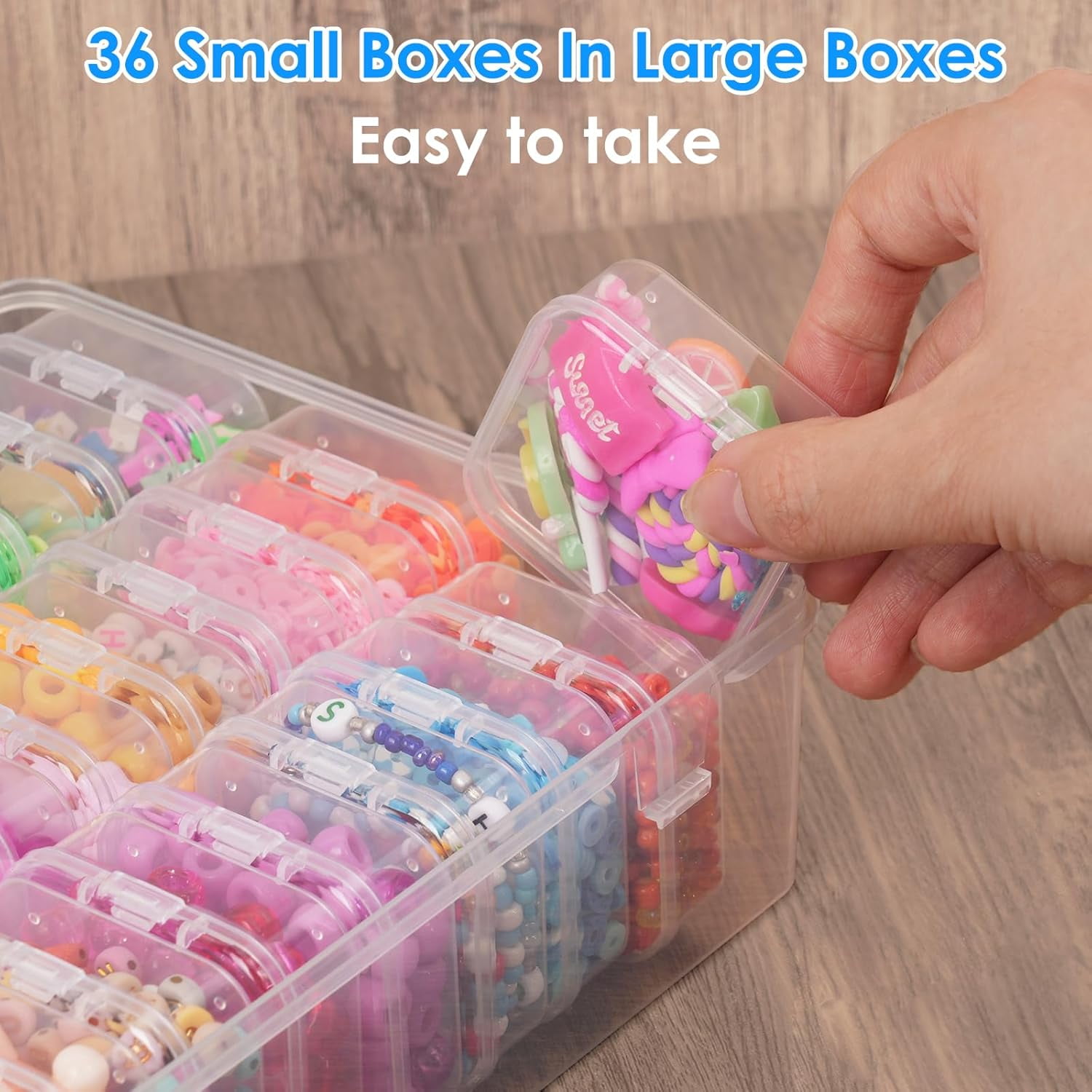 Bead Organizer Box, 108Pcs Small Clear Plastic Bead Storage, Mini Craft Storage Containers Boxes with Hinged Lid and Labels for Bracelets, Making DIY Jewelry Craft Nail, Screws, Seeds