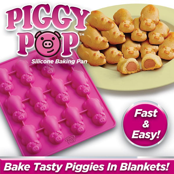 Easy Clean 2 Red Pig 12 Little Pigs in a Blanket Silicone Baking Mold Piggy Pop Pan Non Stick Silicone Molds for Muffin Tins BPA Free Mini Cupcake Pan 