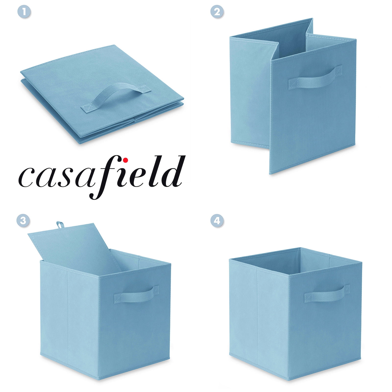 Casafield Set of 6 Fabric Storage Cube Bins, Baby Blue - 11" Collapsible Foldable Cloth Baskets for Shelves and Cubby Organizers