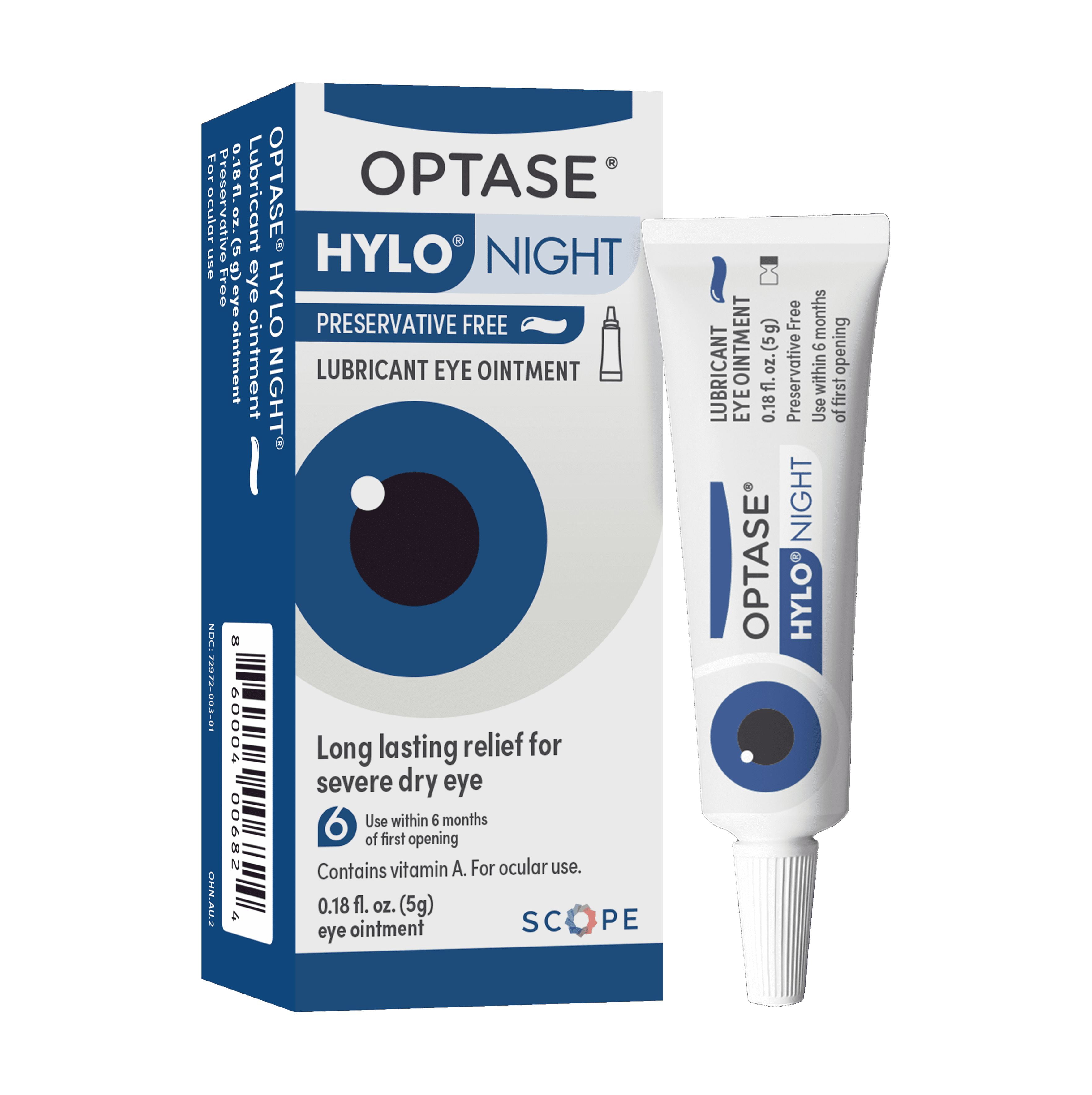 (6 pack) OPTASE Hylo Night Dry Eye Ointment - Nighttime Relief for Dry Eyes