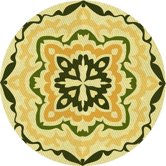 Ahgly Company Indoor Round Patterned Dark Yellow Green Area Rugs, 6' Round