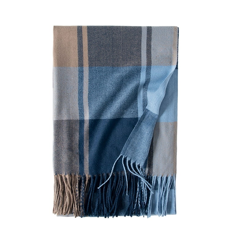 Cashmere Scarf Winter Scarf Women's Shawl Thickened Warm Tassel Scarf -65*185cm-grey Blue