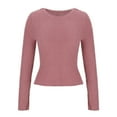 thumbnail image 6 of Scyoekwg Long Sleeve Crop Tops for Women Solid Color Round Neck Basic Short Tops Casual Comfy Slim Tops Pullover (Pink,XL), 6 of 6