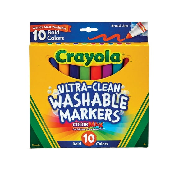 Crayola Broad Line Ultra Clean Washable Markers (10ct), Back to School Supplies, Classroom Essentials, Gifts for Kids and Teachers, Ages 3