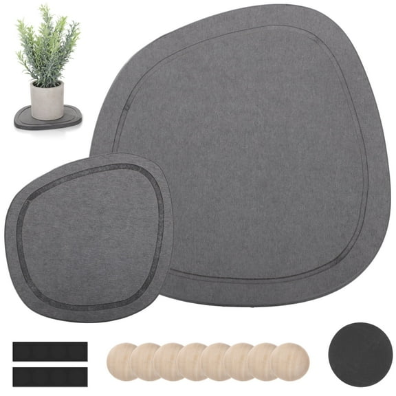 2 Pcs Diatomaceous Earth Absorbent Mats for Plants Pots and Home Decor, Irregular Fast Drying Coasters Sets, 6.5''-12''