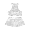 thumbnail image 4 of Aislor Girls Two-Pieces Dance Dress Set Shiny Sequins Crop Tops Metallic Irregular Skirts Ballet Modern Jazz Outfits, 4 of 7