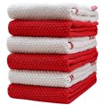 thumbnail image 4 of Bumble Premium Large Cotton Kitchen Towels | 16”x 28” | 6 Pack | Weft Insert Design | 380 GSM Highly Absorbent Hand Towels Set With Hanging Loop | Red, 4 of 6