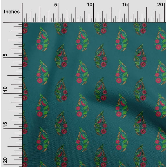 oneOone Organic Cotton Poplin Twill Fabric Leaves & Floral Block Fabric Prints By Yard 42 Inch Wide