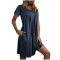 thumbnail image 2 of Aboser Women's Short Sleeve Nightgown with Pockets Trendy Pleated Front Sleepwear Casual Round Neck Nightshirts Solid Color Mini Loungewear, 2 of 8