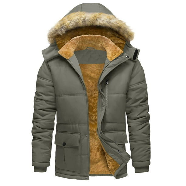 Kalauyu Mens Jackets with Hoode Parka Fleece Liner Coats Windproof Winter Raincoat Multi Pockets