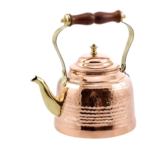 2 Qt. Solid Copper Hammered Tea Kettle w/Brass Spout/Knob and Wooden