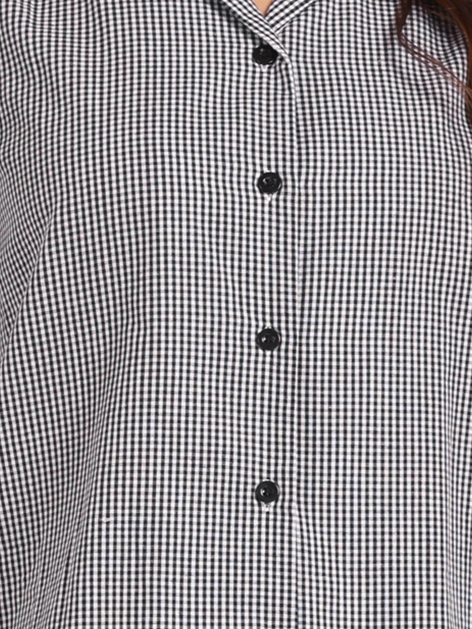 DARING DIVA Women's Plaid Puff Sleeves Gingham Blouse Shirt S Black