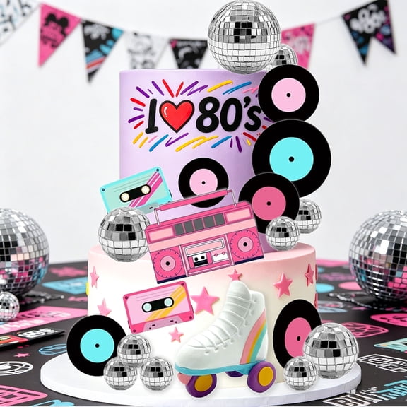80s Retro Disco Cake Decorations Set - Nostalgic Party Supplies for Vintage Theme Birthdays & Gatherings