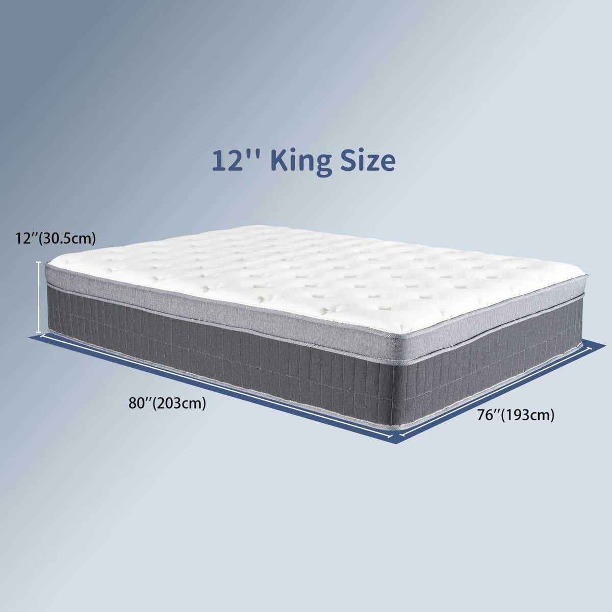 Spaco King Size Compressible Roll Up Mattress, 12 Inch Memory Foam Hybrid Mattress Including Independent Bagged Springs, Medium Firm Support, Gray