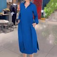 thumbnail image 2 of MIUOWANP Flowy Dresses for Women Plus Size Hot Sell Casual Clothing Women's Short Sleeved V-neck Fashion Solid Color High Waist And Ankle Split V-neck Dress Size L Blue, 2 of 7