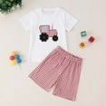 thumbnail image 2 of Toddler Baby Boys Outfits Short Sleeve Tractor Applique Shirt Tops + Gingham Shorts 2Pcs Set, 2 of 6